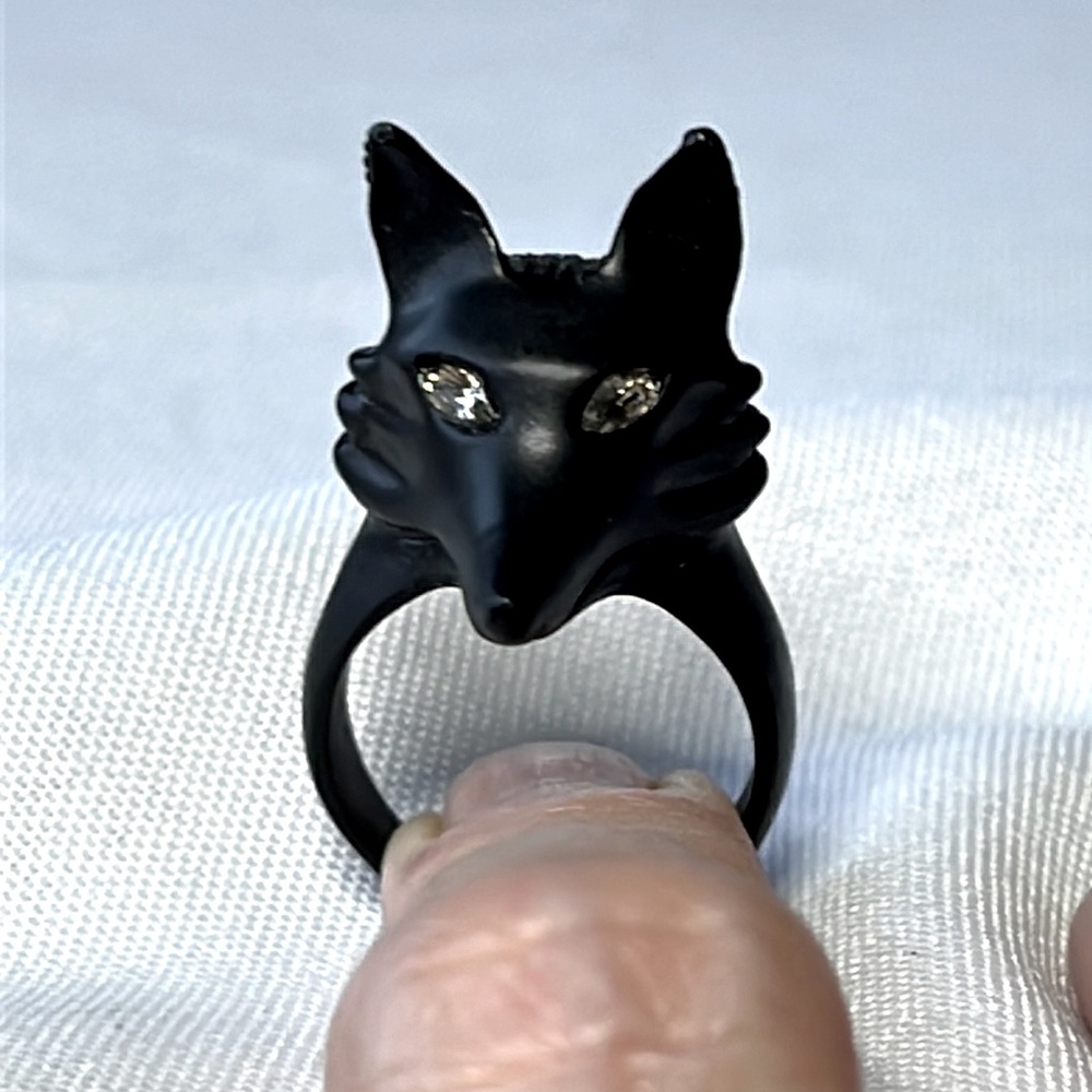 WildFox Black Fox Ring rhinestone eyes size 8